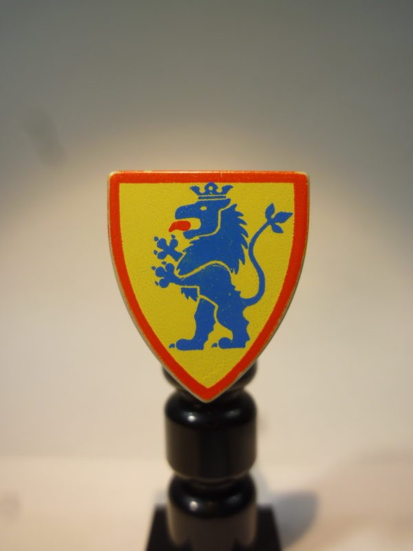 LEGO® Schild Schutzschild dreieckig gelb Ritter Löwe, Löwenkopf blau